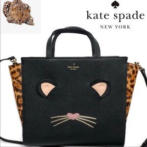 Kate Spade Hayden Leopard Cat Cheetah Bag Black with Ears